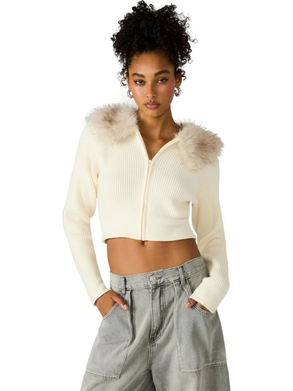 Steve Madden Women's Cream Long Sleeve SOLID Cardigan Lysia Sweater Jackets
